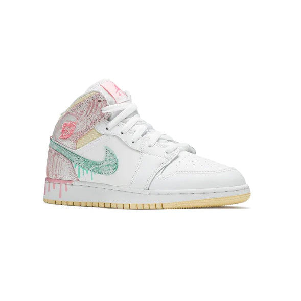 Nike Air Jordan 1 Mid Weiß Rosa Grün Paint Drip Retro