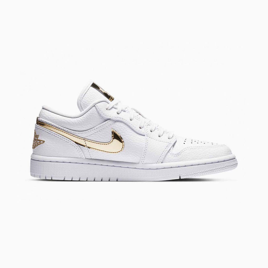 Nike Air Jordan 1 Low Weiß Gold Metallizzato Leder Premium