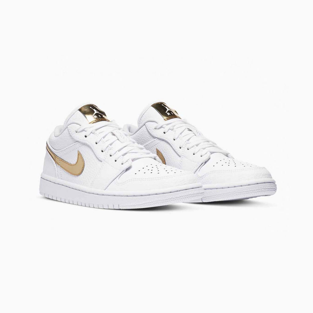 Nike Air Jordan 1 Low Weiß Gold Metallizzato Leder Premium