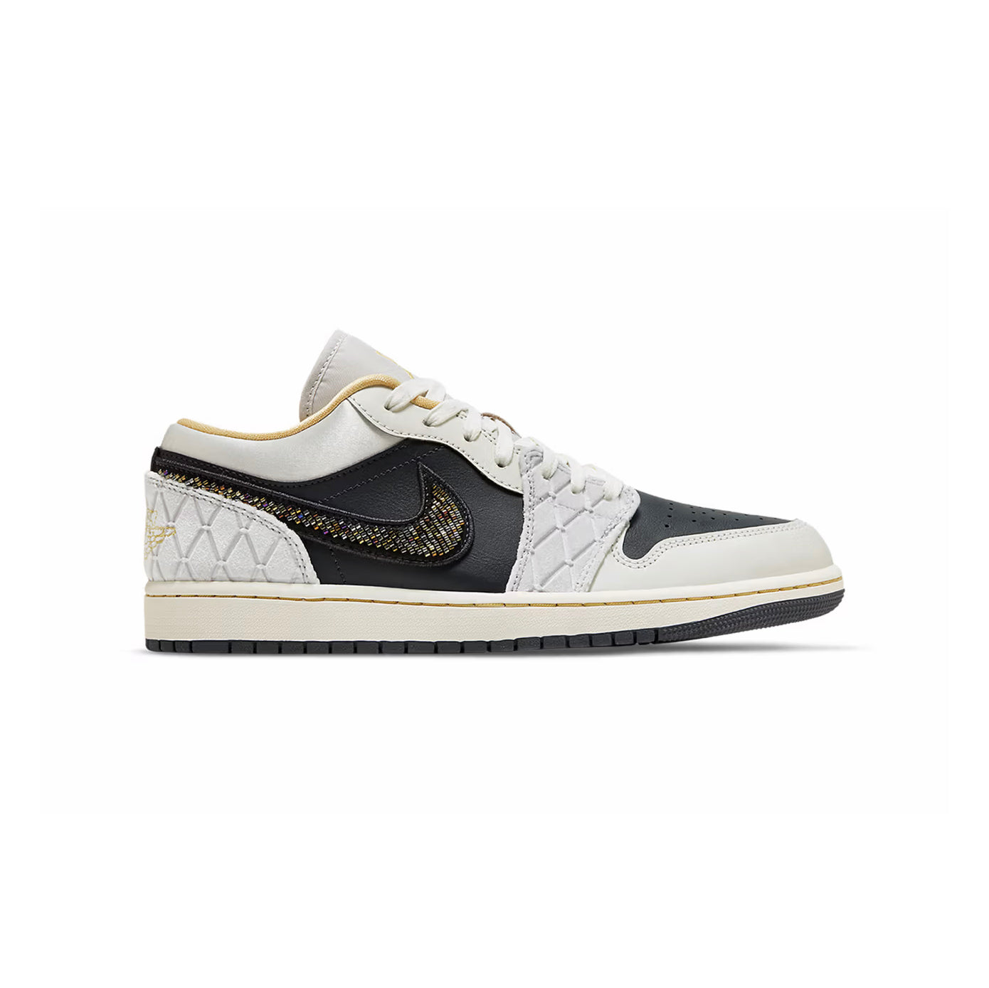 Nike Air Jordan 1 Low Leder Weiß Schwarz Swoosh Bestickt