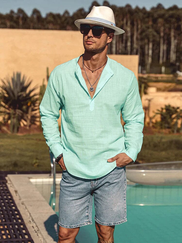 Baumwolle Leinen Stil Henley Hemd