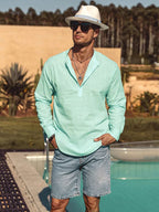 Baumwolle Leinen Stil Henley Hemd