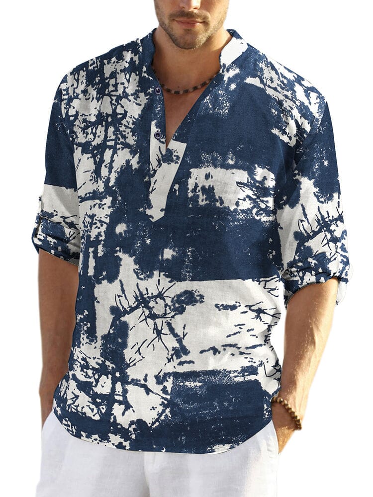 Baumwolle Leinen Blumen Henley Hemd