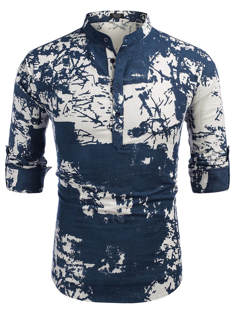 Baumwolle Leinen Blumen Henley Hemd