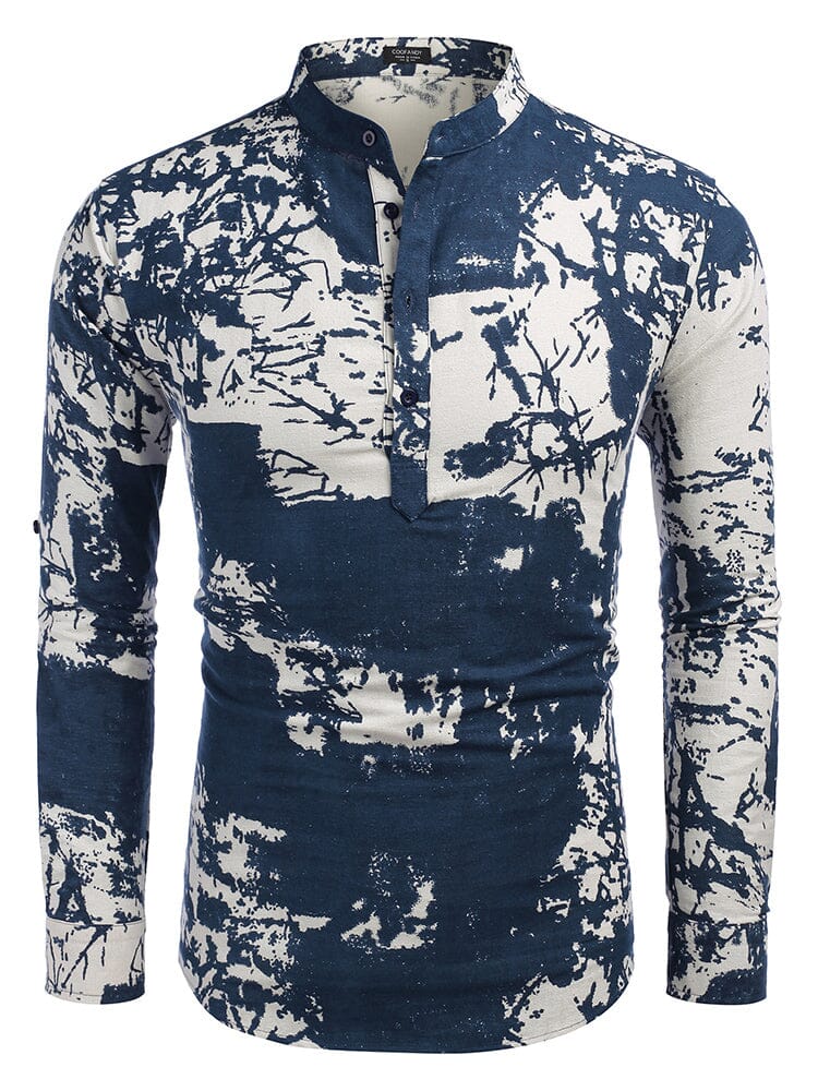 Baumwolle Leinen Blumen Henley Hemd