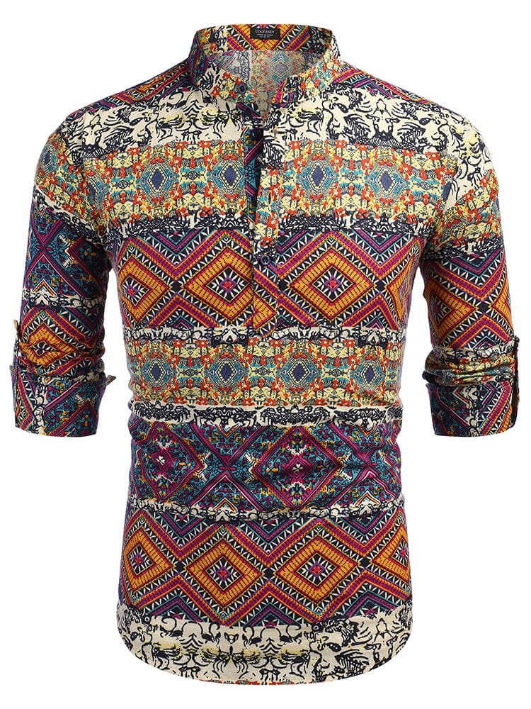 Baumwolle Leinen Blumen Henley Hemd