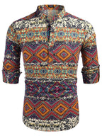 Baumwolle Leinen Blumen Henley Hemd