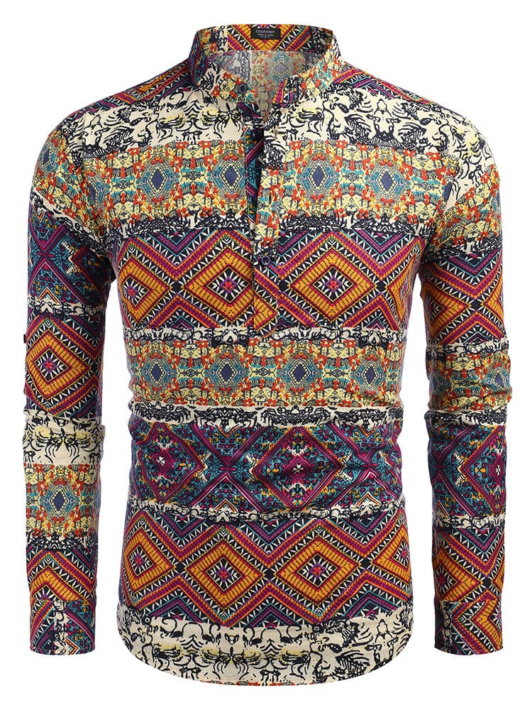 Baumwolle Leinen Blumen Henley Hemd