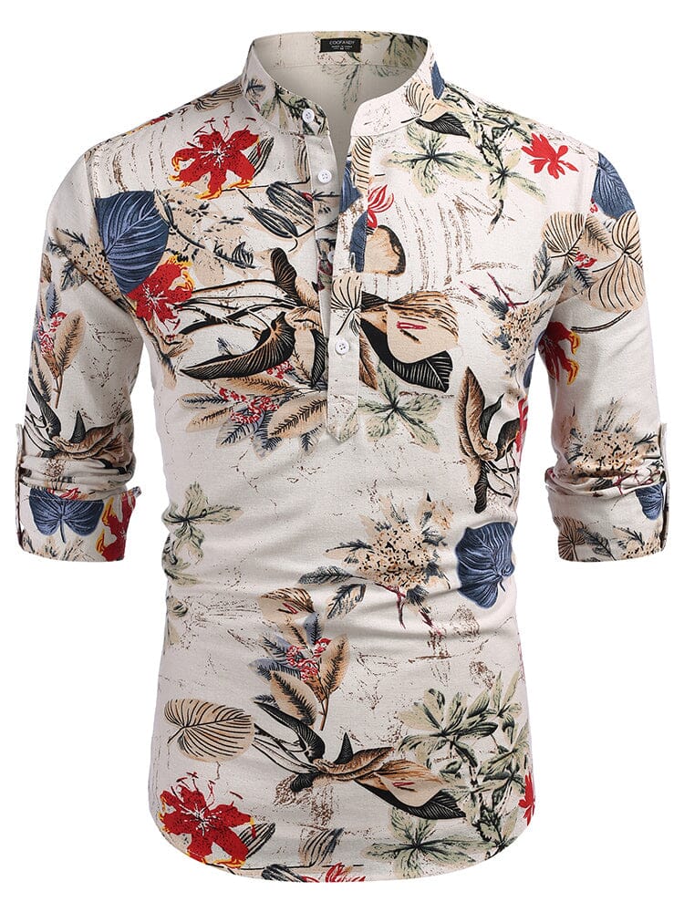 Baumwolle Leinen Blumen Henley Hemd