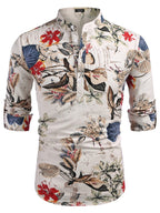 Baumwolle Leinen Blumen Henley Hemd