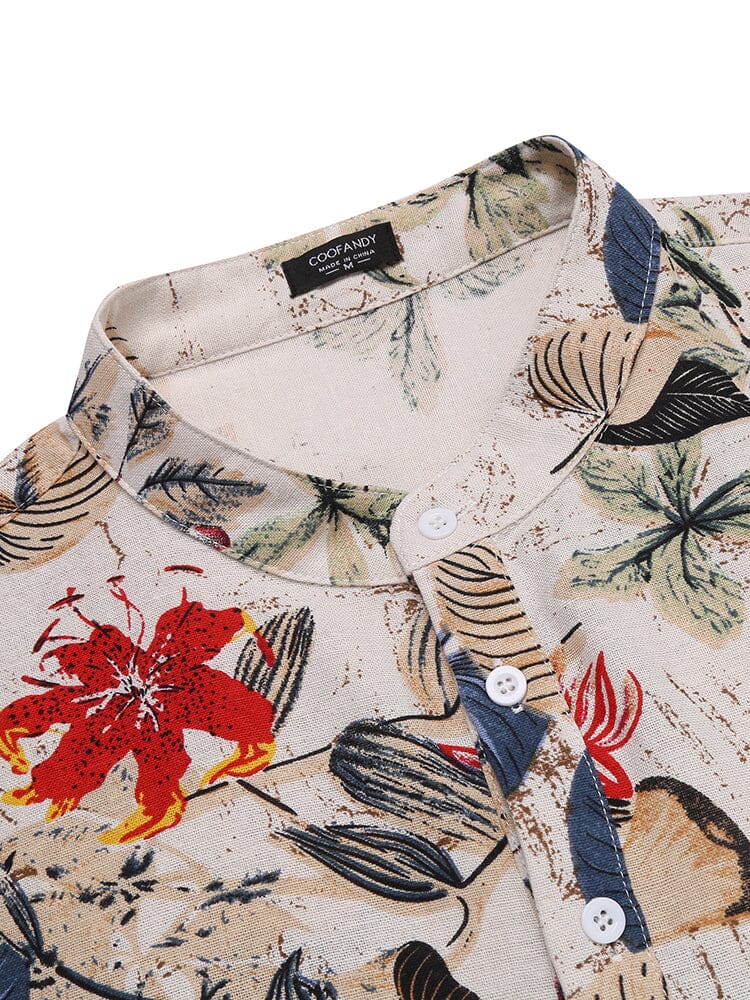 Baumwolle Leinen Blumen Henley Hemd