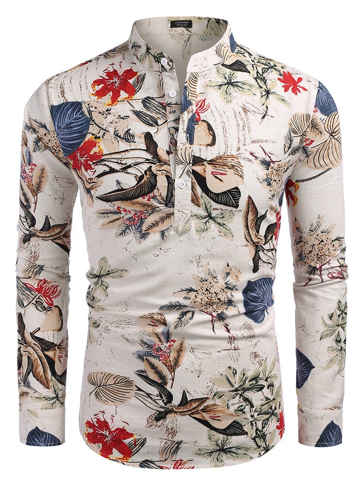 Baumwolle Leinen Blumen Henley Hemd