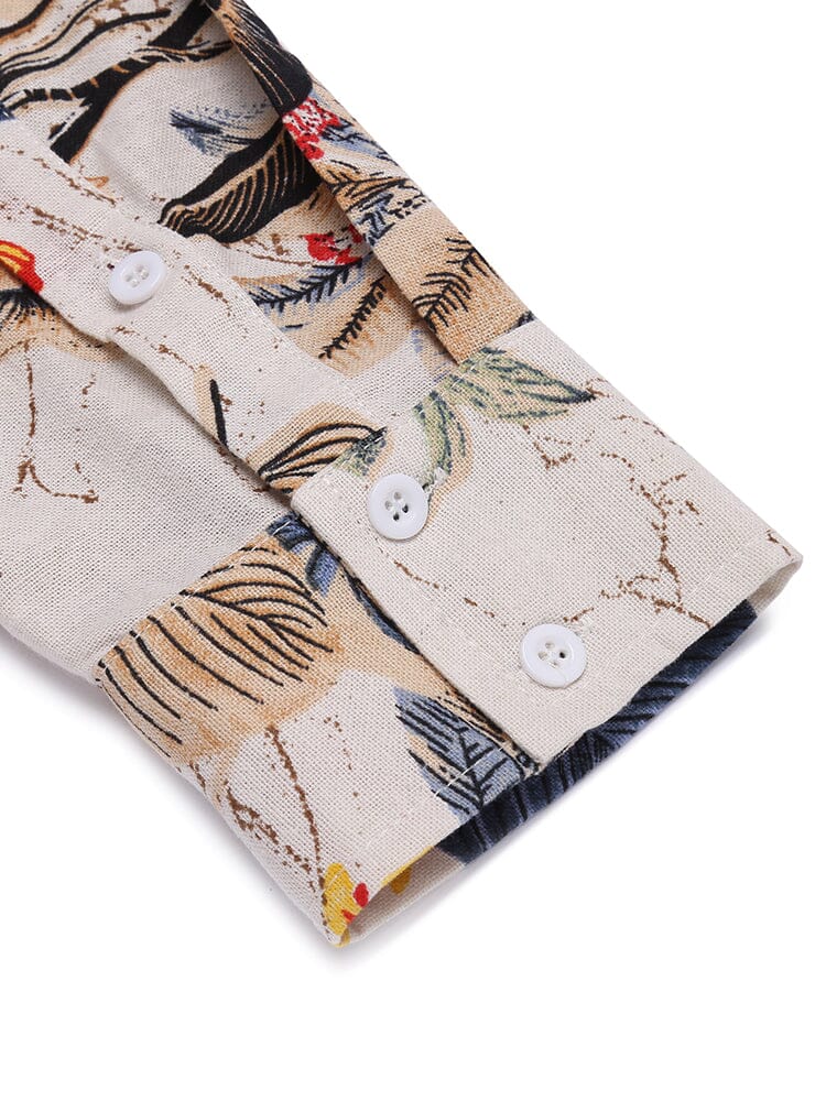 Baumwolle Leinen Blumen Henley Hemd