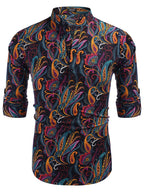Baumwolle Leinen Blumen Henley Hemd