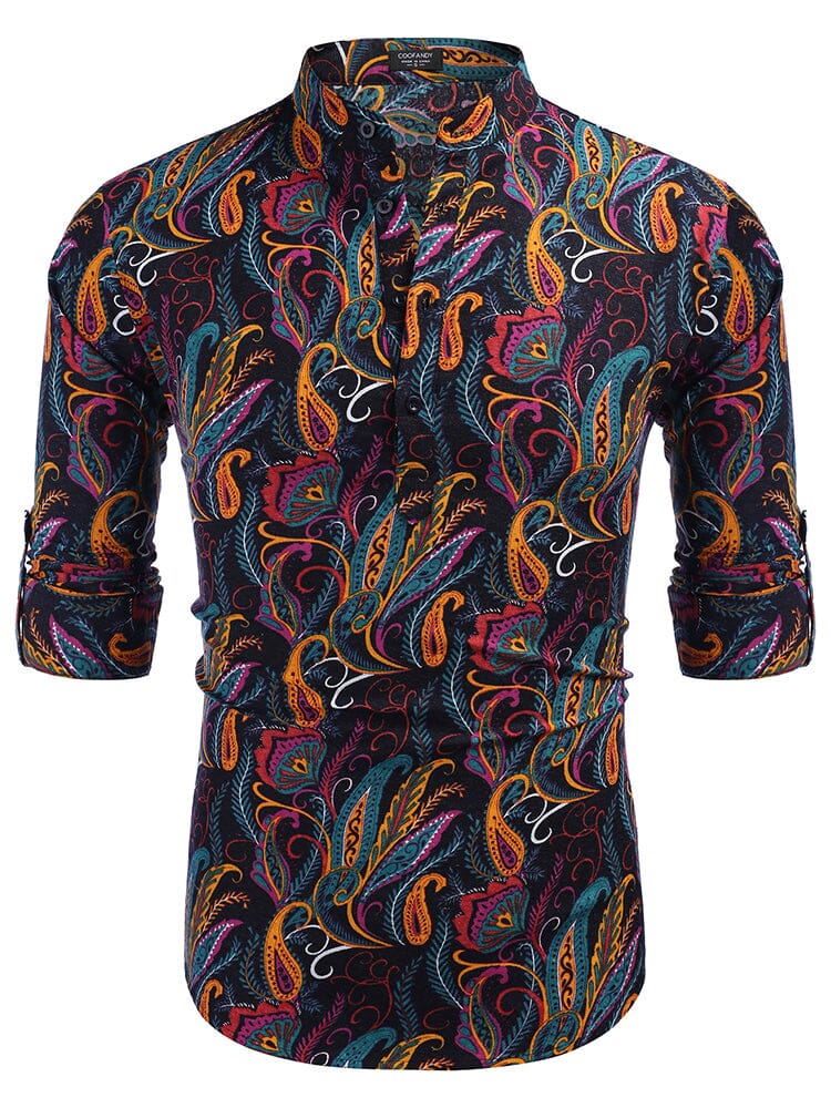 Baumwolle Leinen Blumen Henley Hemd