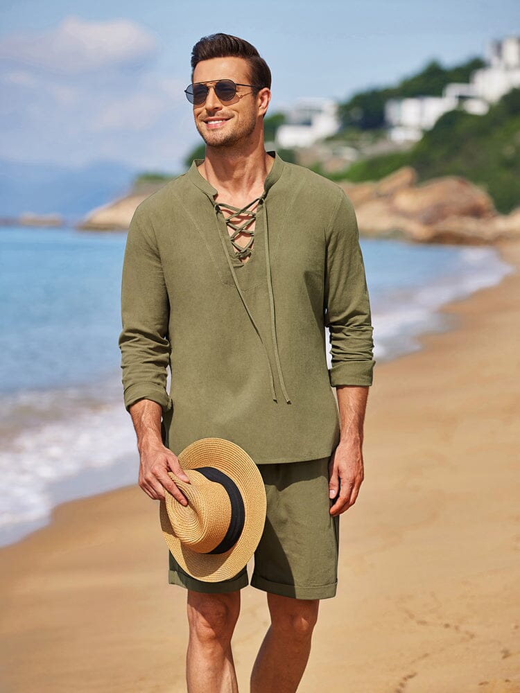 Baumwolle 2 Teile Henley Hemd Set