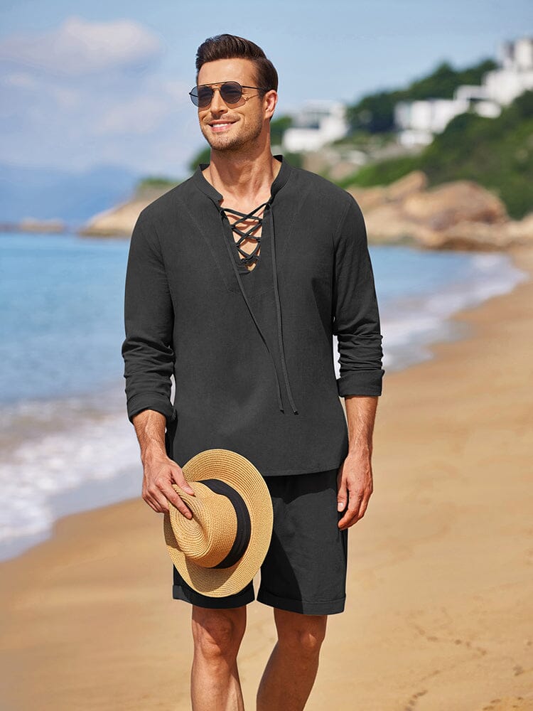 Baumwolle 2 Teile Henley Hemd Set