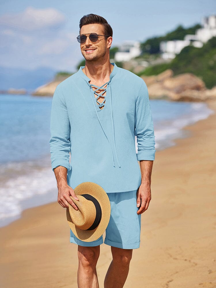 Baumwolle 2 Teile Henley Hemd Set
