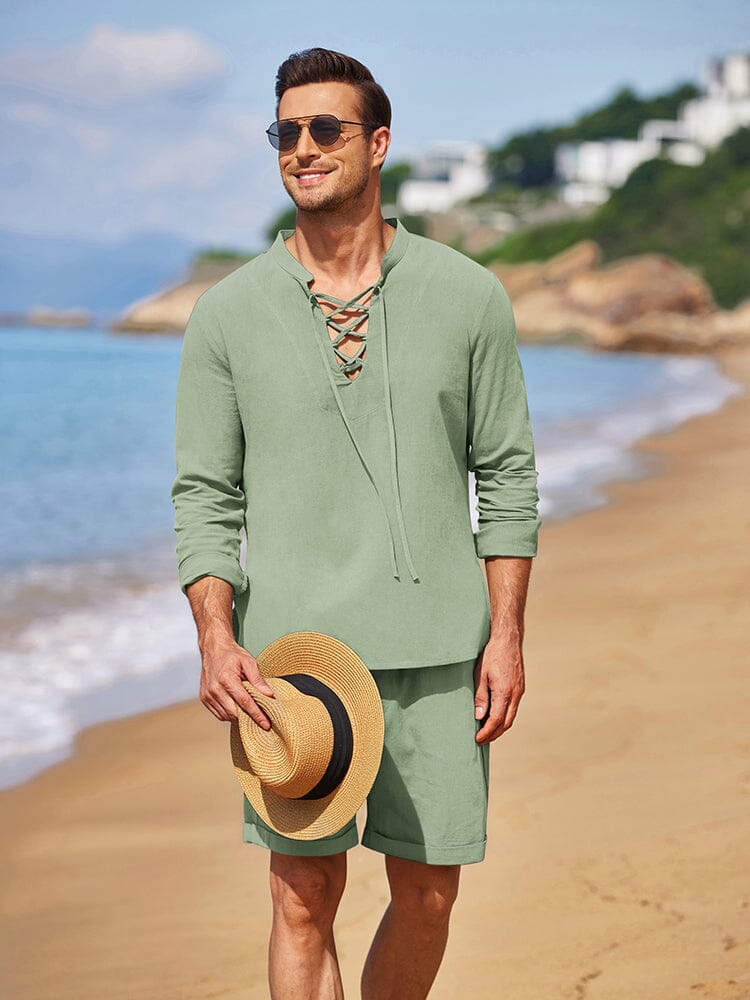 Baumwolle 2 Teile Henley Hemd Set
