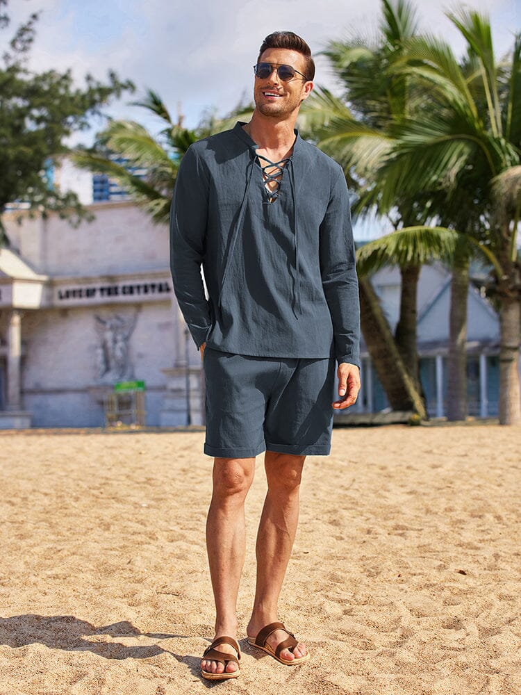 Baumwolle 2 Teile Henley Hemd Set