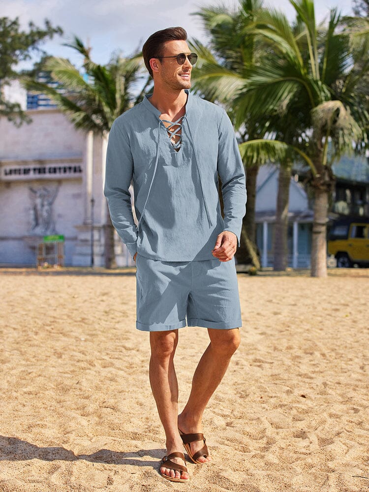Baumwolle 2 Teile Henley Hemd Set