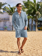 Baumwolle 2 Teile Henley Hemd Set