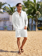 Baumwolle 2 Teile Henley Hemd Set