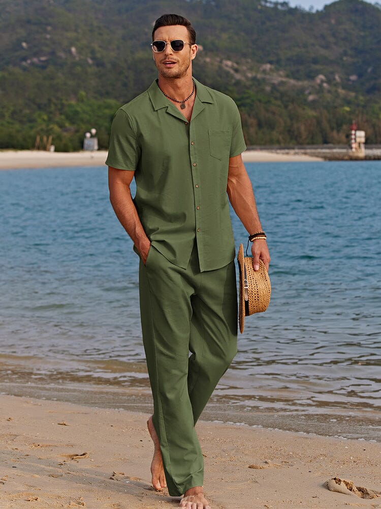 Casual Leinen Stil Strand Hemd Sets