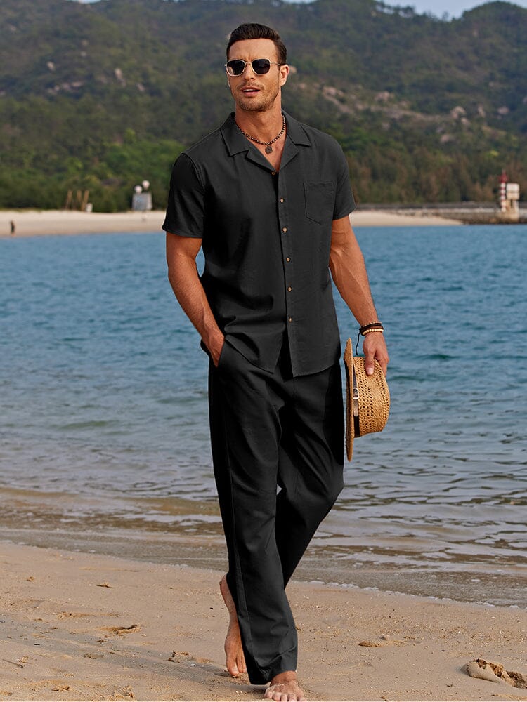 Casual Leinen Stil Strand Hemd Sets