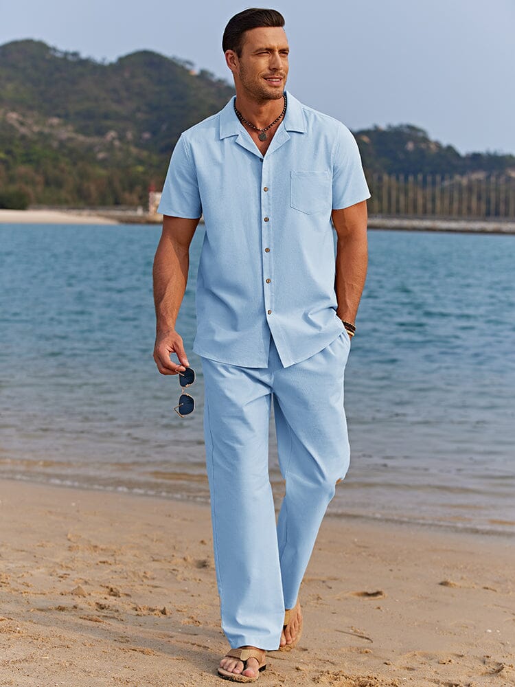 Casual Leinen Stil Strand Hemd Sets