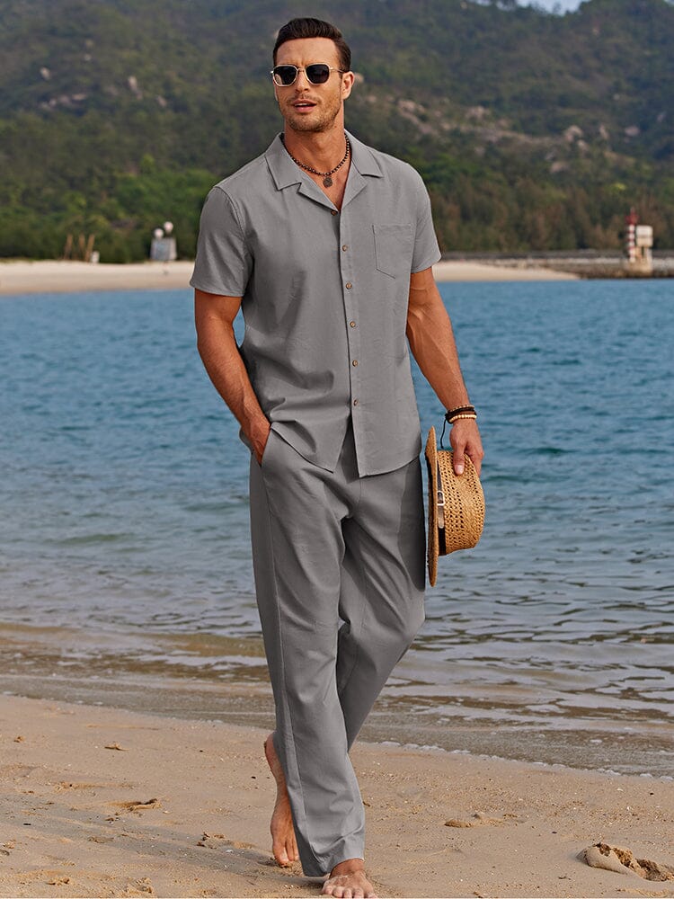 Casual Leinen Stil Strand Hemd Sets
