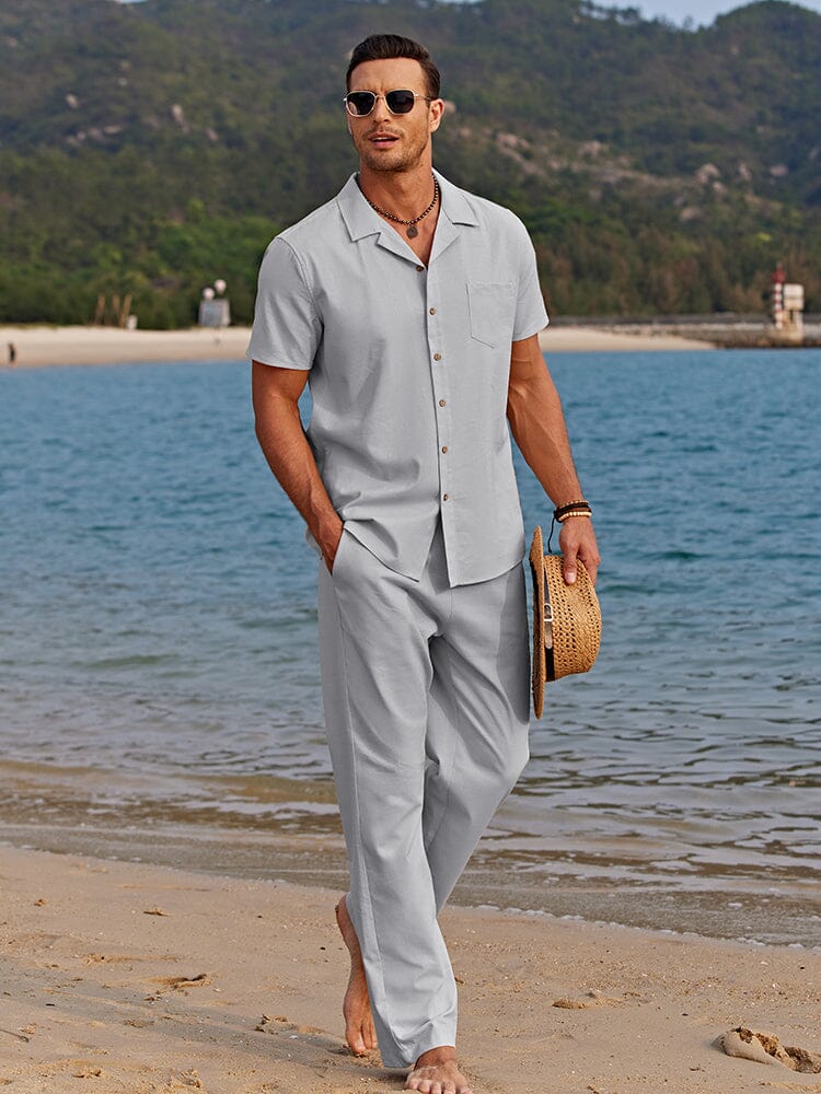 Casual Leinen Stil Strand Hemd Sets