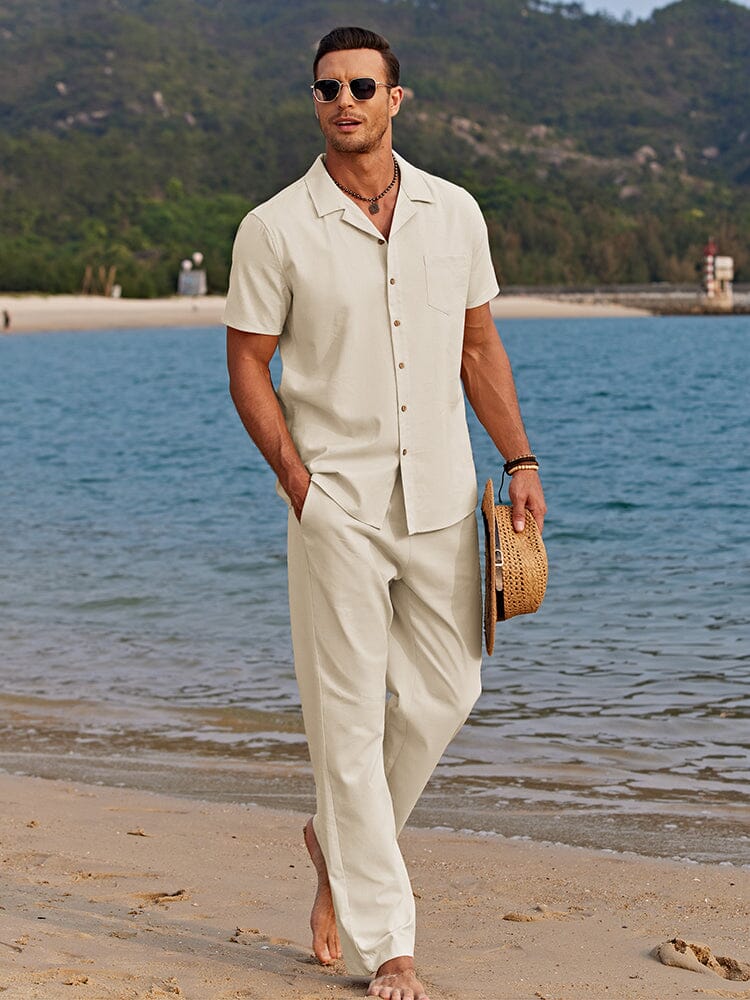 Casual Leinen Stil Strand Hemd Sets