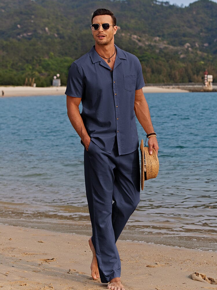Casual Leinen Stil Strand Hemd Sets