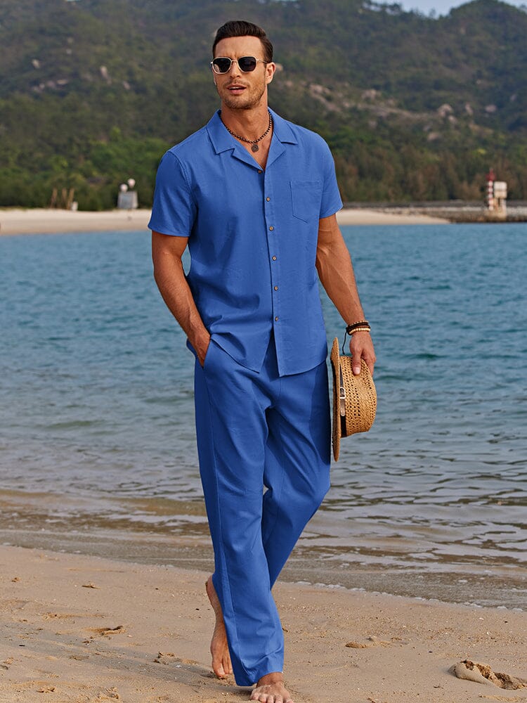 Casual Leinen Stil Strand Hemd Sets