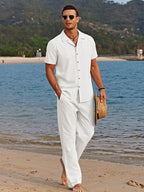 Casual Leinen Stil Strand Hemd Sets