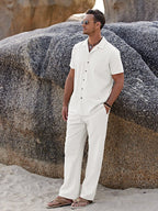 Casual Leinen Stil Strand Hemd Sets