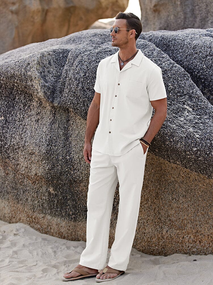Casual Leinen Stil Strand Hemd Sets