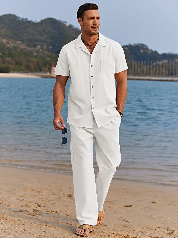 Casual Leinen Stil Strand Hemd Sets