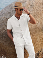 Casual Leinen Stil Strand Hemd Sets