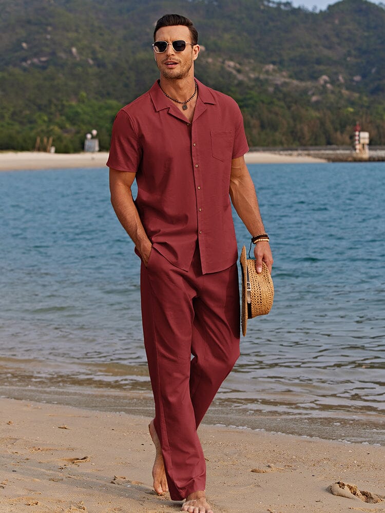 Casual Leinen Stil Strand Hemd Sets