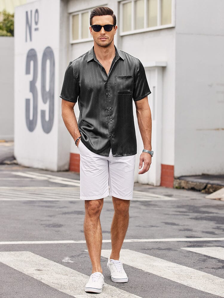 Casual Silk Satin Kurz Ärmel Hemd