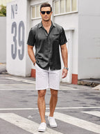 Casual Silk Satin Kurz Ärmel Hemd