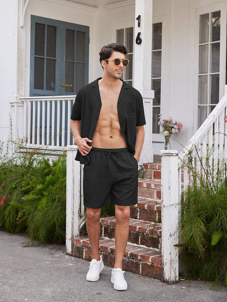 Casual Leinen Kurz Ärmel Hemd Sets