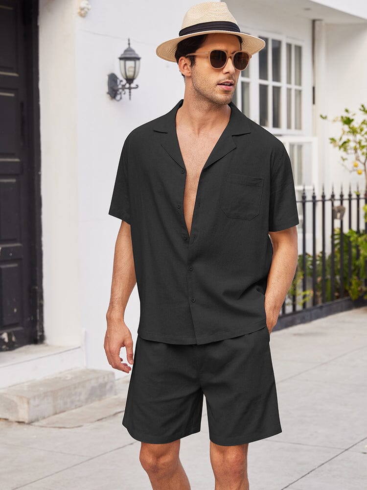 Casual Leinen Kurz Ärmel Hemd Sets