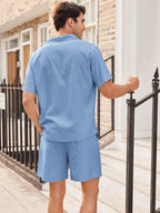 Casual Leinen Kurz Ärmel Hemd Sets