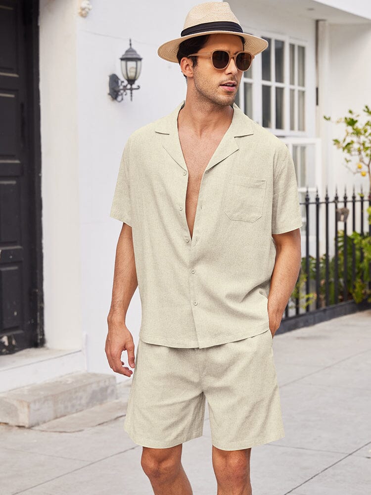 Casual Linen Short Sleeve Shirt Sets