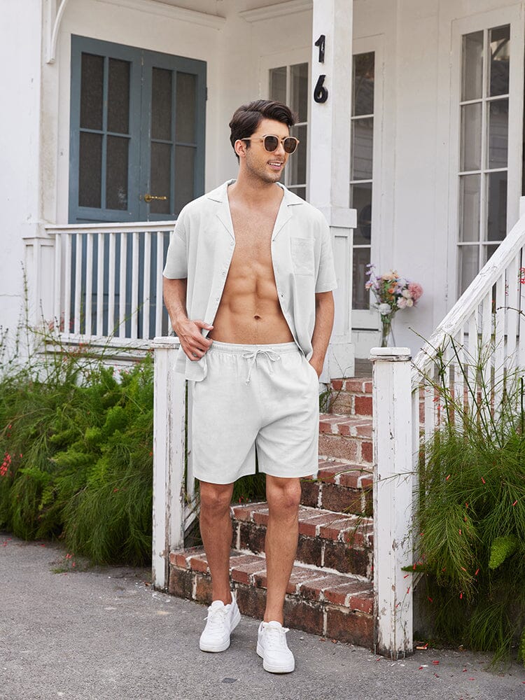 Casual Leinen Kurz Ärmel Hemd Sets