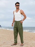 Casual Straight Leinen Drawstring Hose