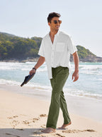Casual Straight Leinen Drawstring Hose